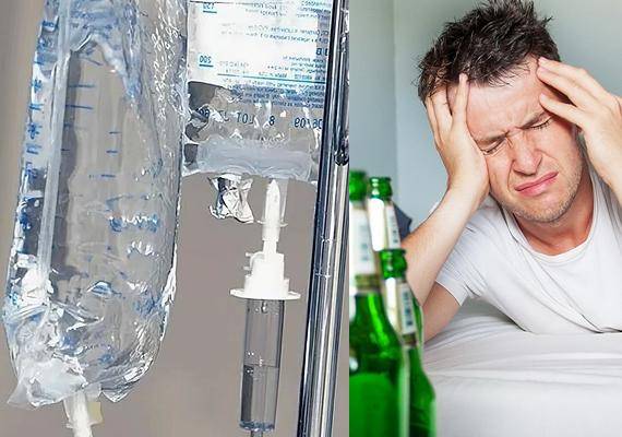 Мужчина с похмелья и капельница